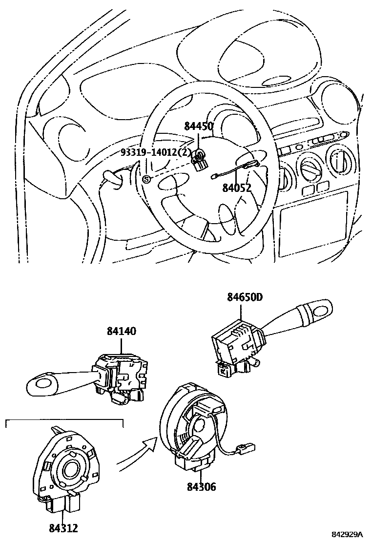 Toyota YARIS 开关和继电器和ECU EPC diagram — 842929A