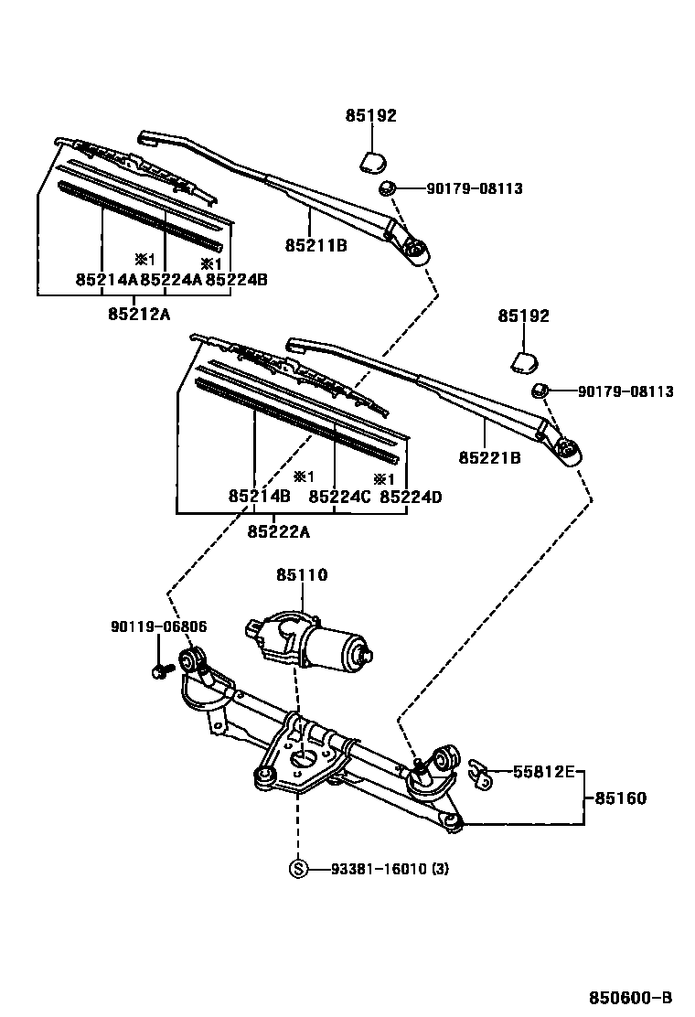Toyota YARIS 挡风玻璃刮水器 EPC diagram — 850600B