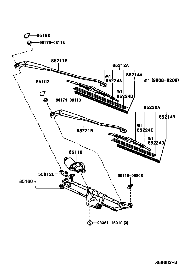 Toyota YARIS 挡风玻璃刮水器 EPC diagram — 850602B