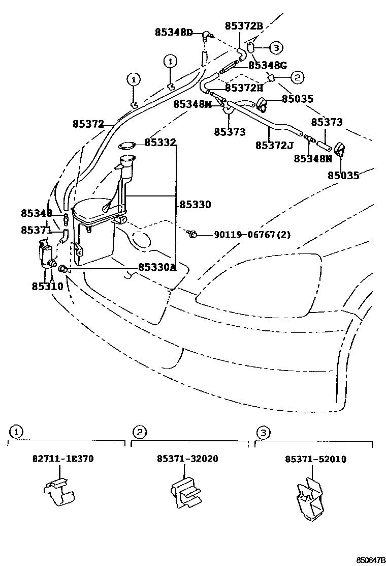 Toyota YARIS 挡风玻璃清洗器 EPC diagram — 850647B