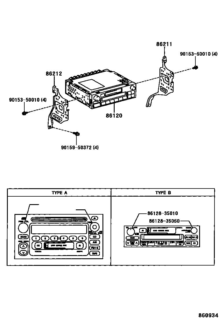 Toyota YARIS 收音机、放大器和冷凝器 EPC diagram — 860934