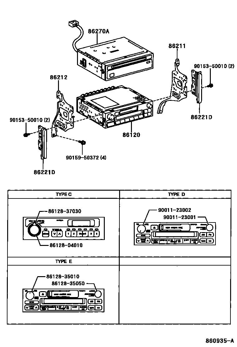 Toyota YARIS 收音机、放大器和冷凝器 EPC diagram — 860935A