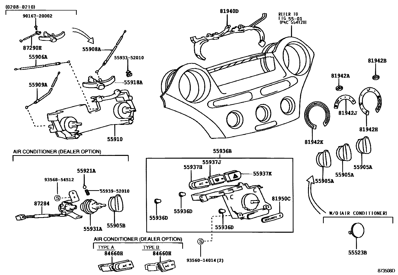 Toyota YARIS 暖风和空调系统 - 控制器和风管 EPC diagram — 873508D