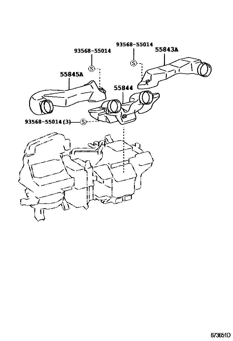 Toyota YARIS 暖风和空调系统 - 控制器和风管 EPC diagram — 873651D