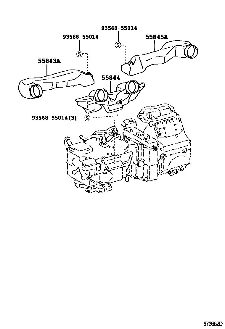 Toyota YARIS 暖风和空调系统 - 控制器和风管 EPC diagram — 873662D
