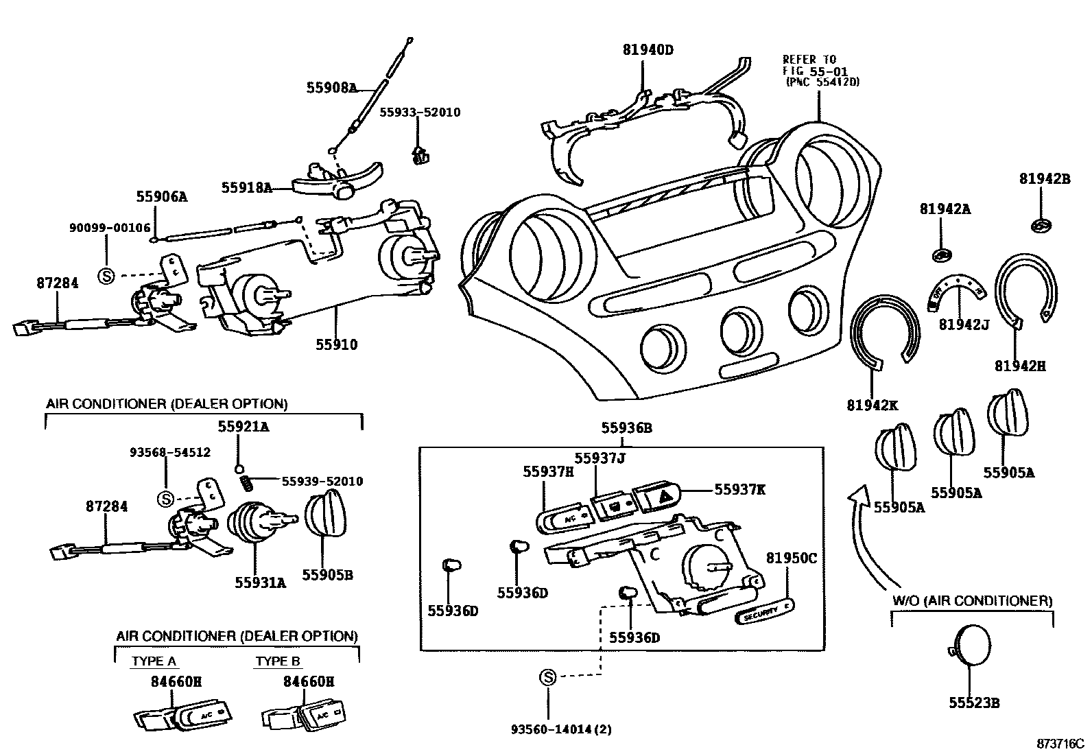 Toyota YARIS 暖风和空调系统 - 控制器和风管 EPC diagram — 873716C