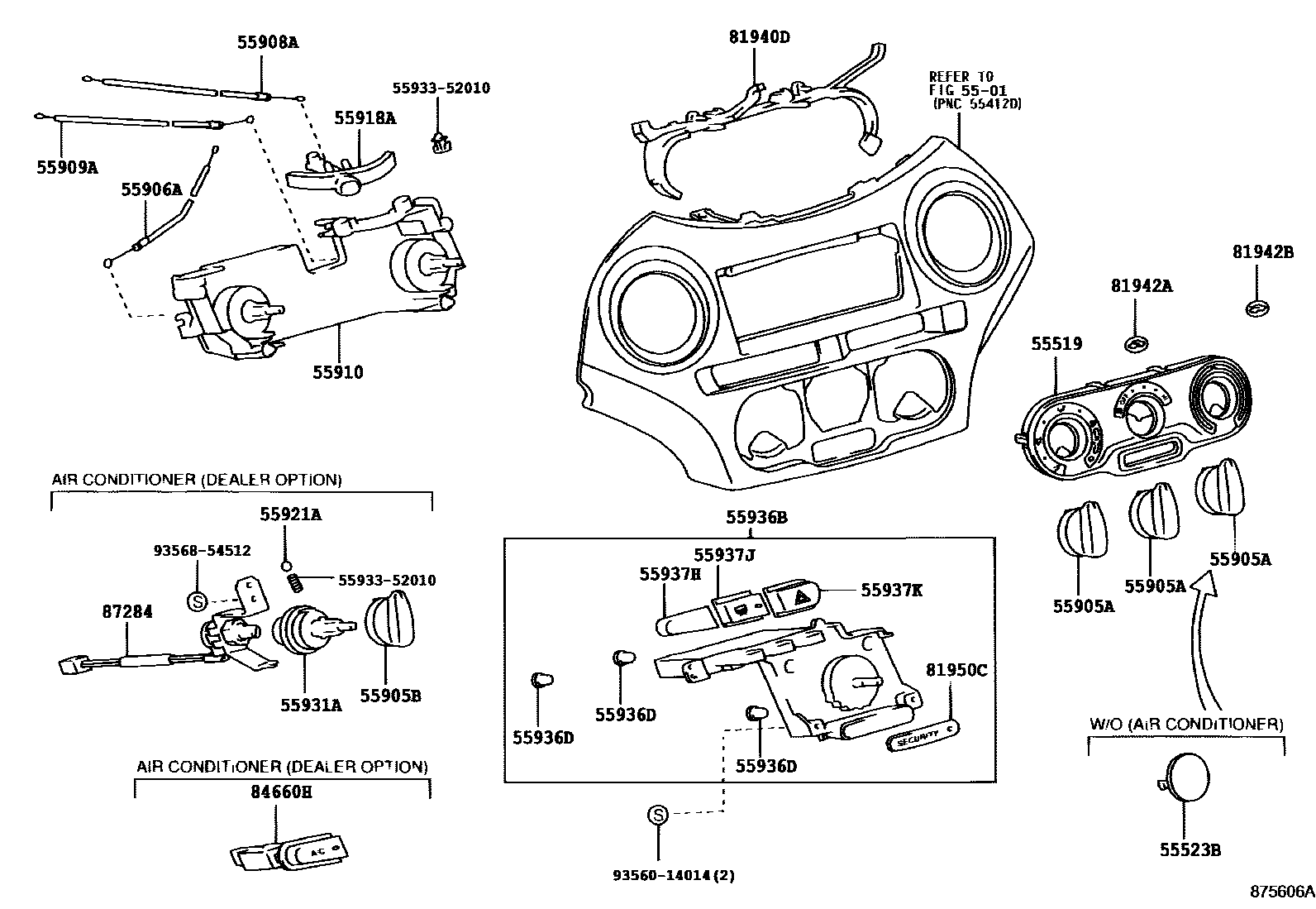 Toyota YARIS 暖风和空调系统 - 控制器和风管 EPC diagram — 875606A