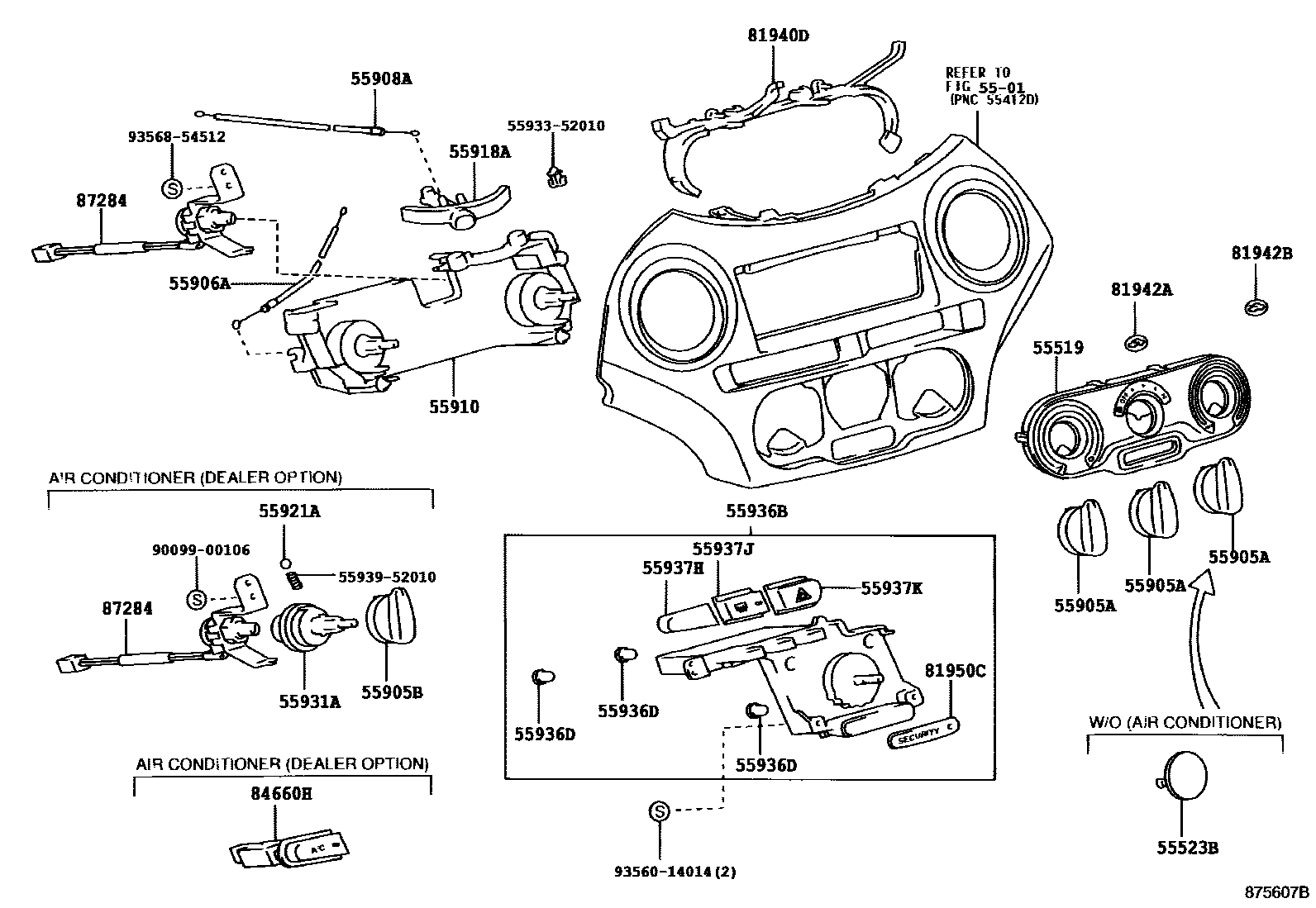 Toyota YARIS 暖风和空调系统 - 控制器和风管 EPC diagram — 875607B