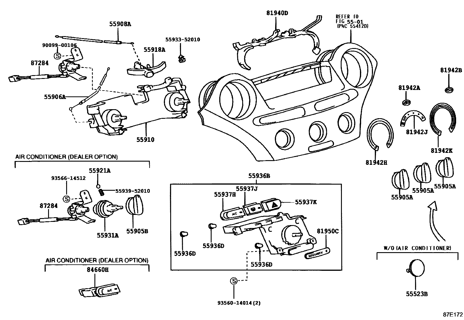 Toyota YARIS 暖风和空调系统 - 控制器和风管 EPC diagram — 87E172