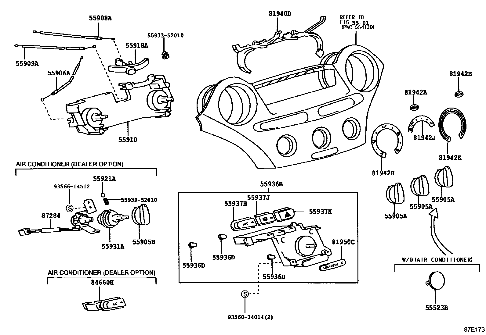 Toyota YARIS 暖风和空调系统 - 控制器和风管 EPC diagram — 87E173