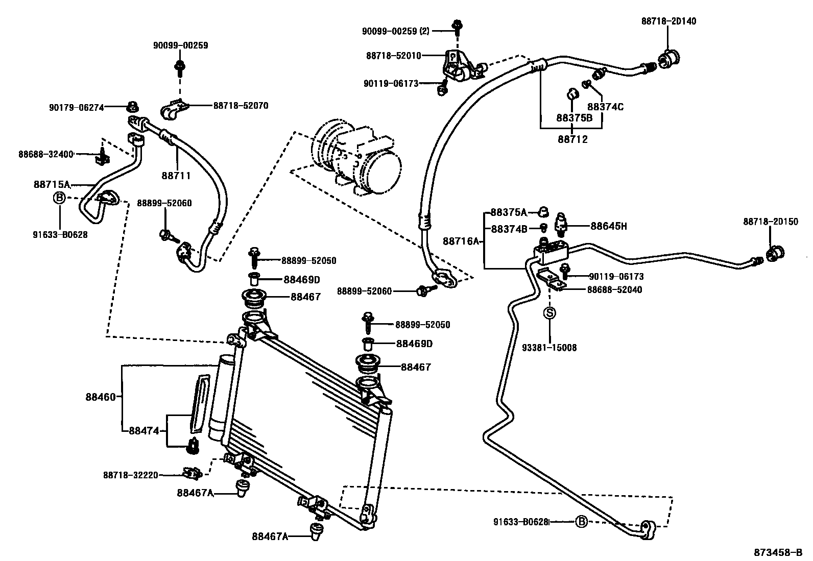 Toyota YARIS Heating & Air Conditioning - Cooler Piping EPC diagram — 873458B