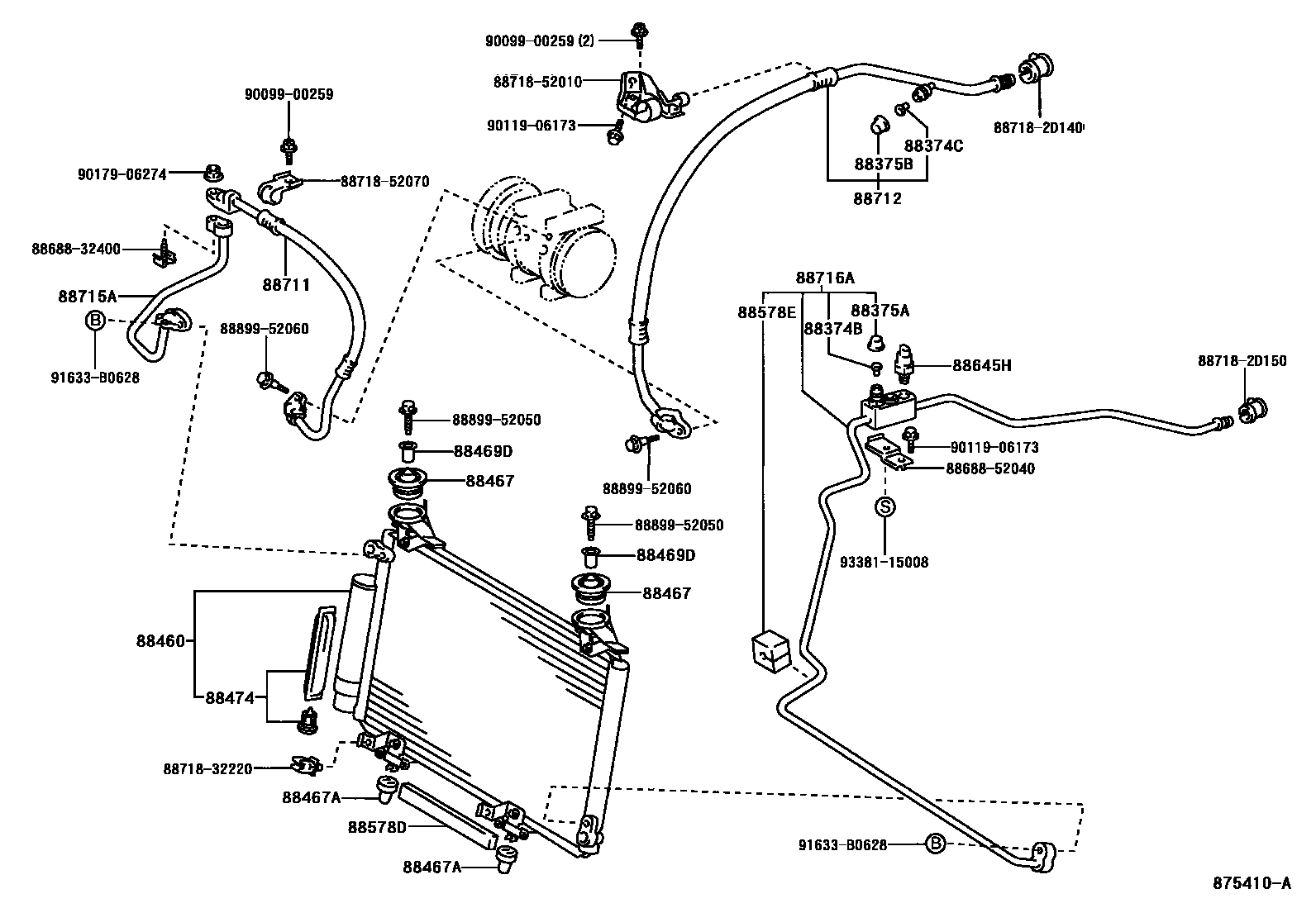 Toyota YARIS Heating & Air Conditioning - Cooler Piping EPC diagram — 875410A