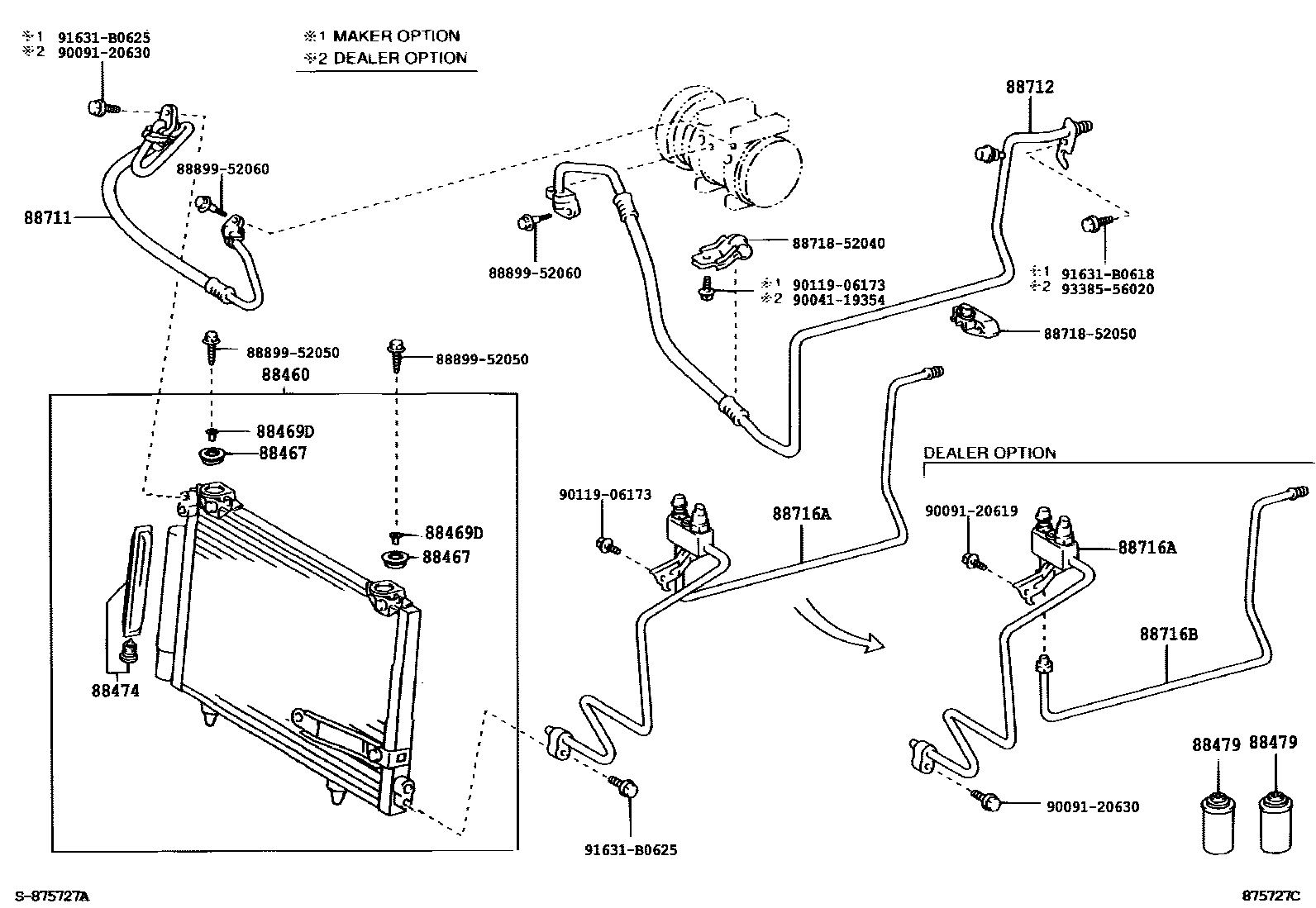 Toyota YARIS Heating & Air Conditioning - Cooler Piping EPC diagram — 875727C