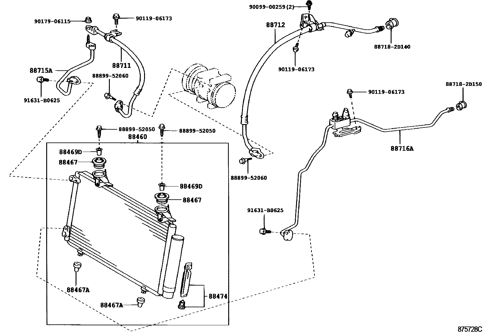 Toyota YARIS Heating & Air Conditioning - Cooler Piping EPC diagram — 875728C
