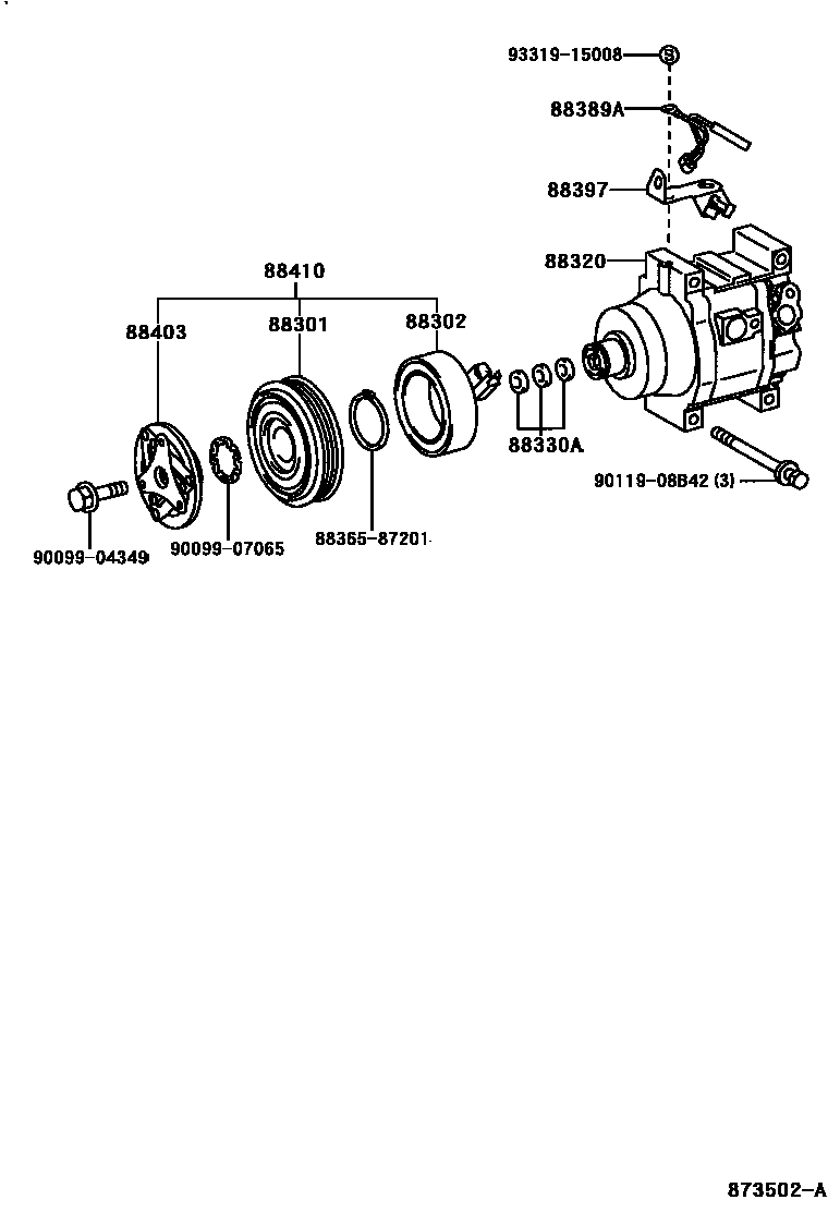Toyota YARIS Heating & Air Conditioning - Compressor EPC diagram — 873502A