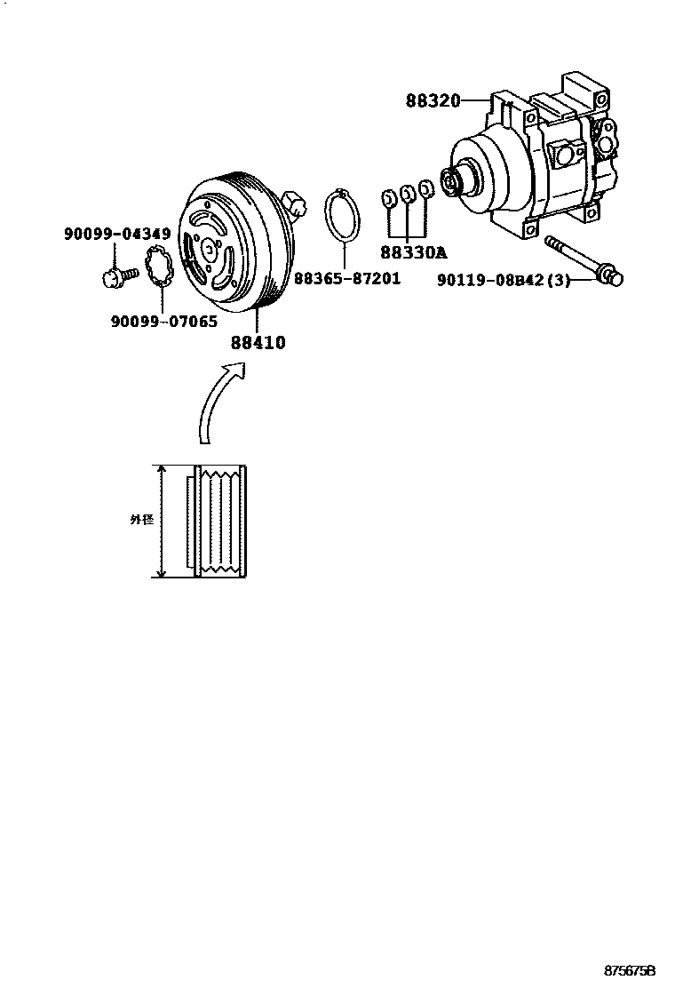 Toyota YARIS Heating & Air Conditioning - Compressor EPC diagram — 875675B