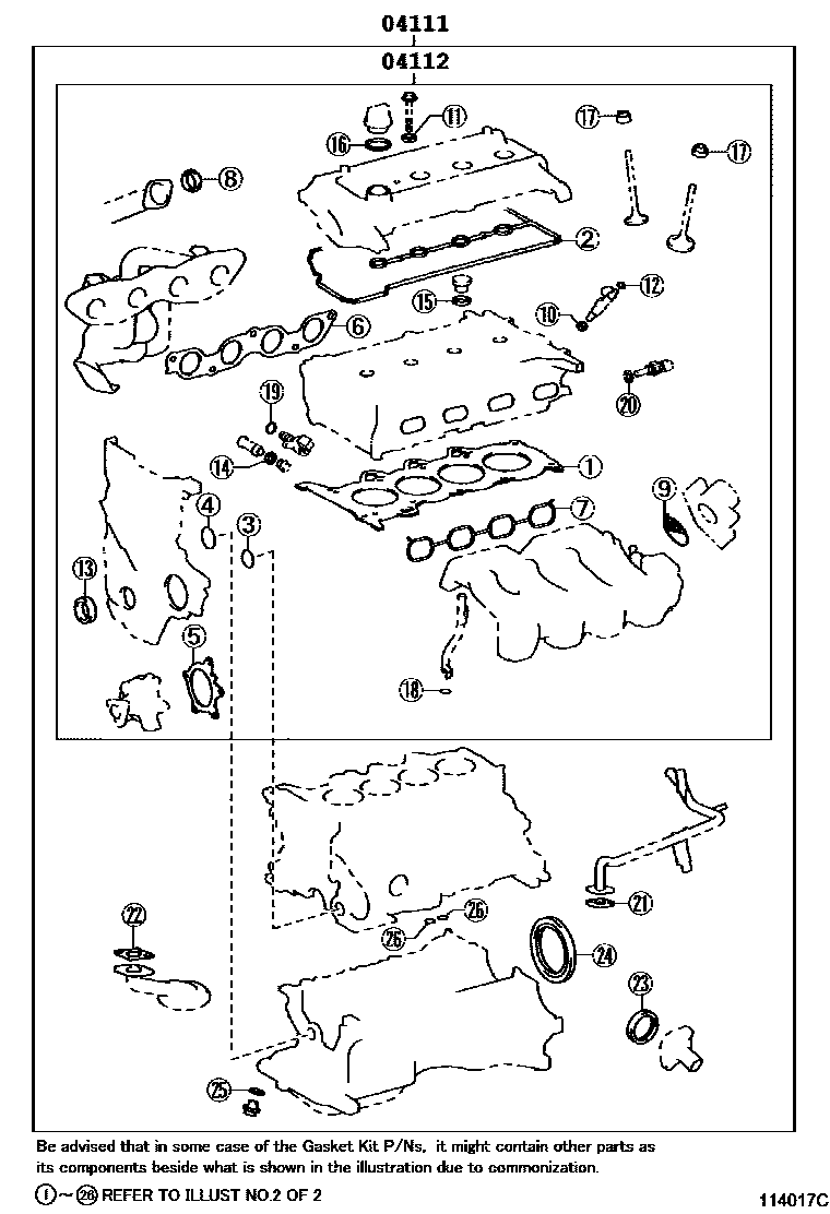 Toyota YARIS Engine Overhaul Gasket Kit EPC diagram — 114017C