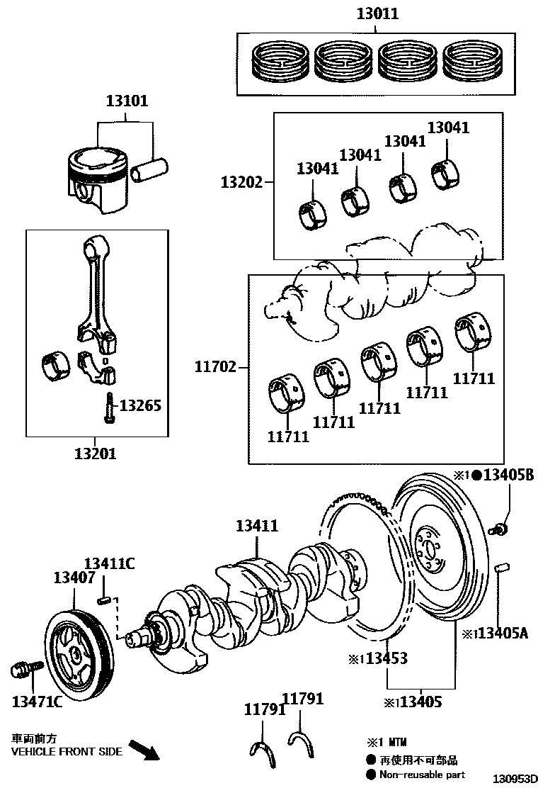 Toyota YARIS Crankshaft & Piston EPC diagram — 130953D