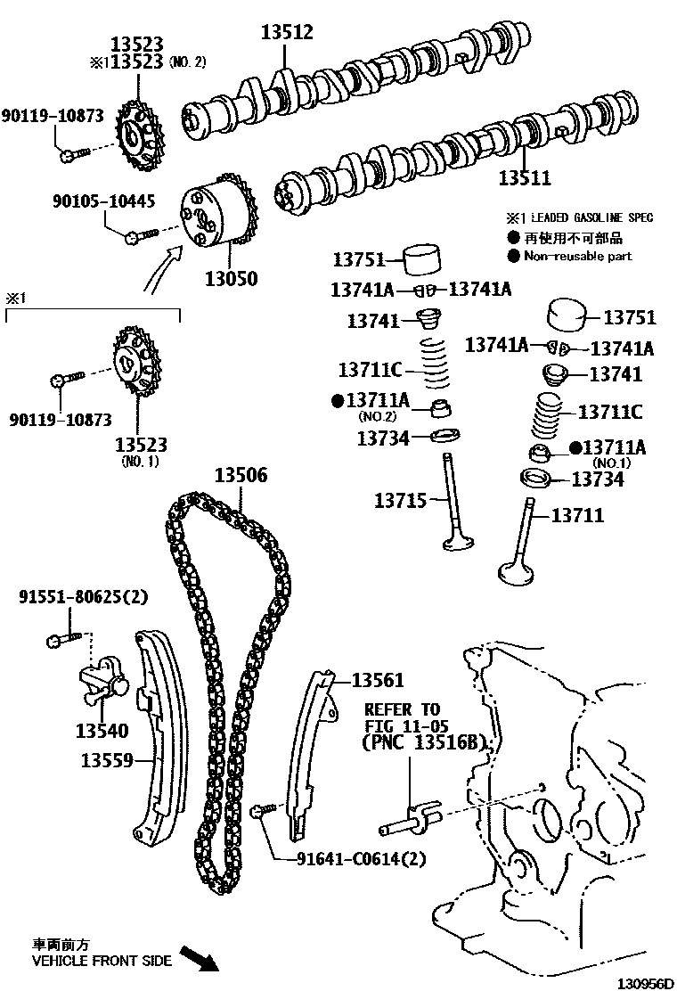Toyota YARIS Camshaft & Valve EPC diagram — 130956D