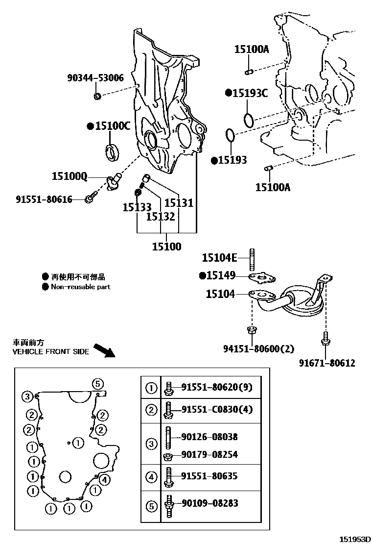 Toyota YARIS Engine Oil Pump EPC diagram — 151953D