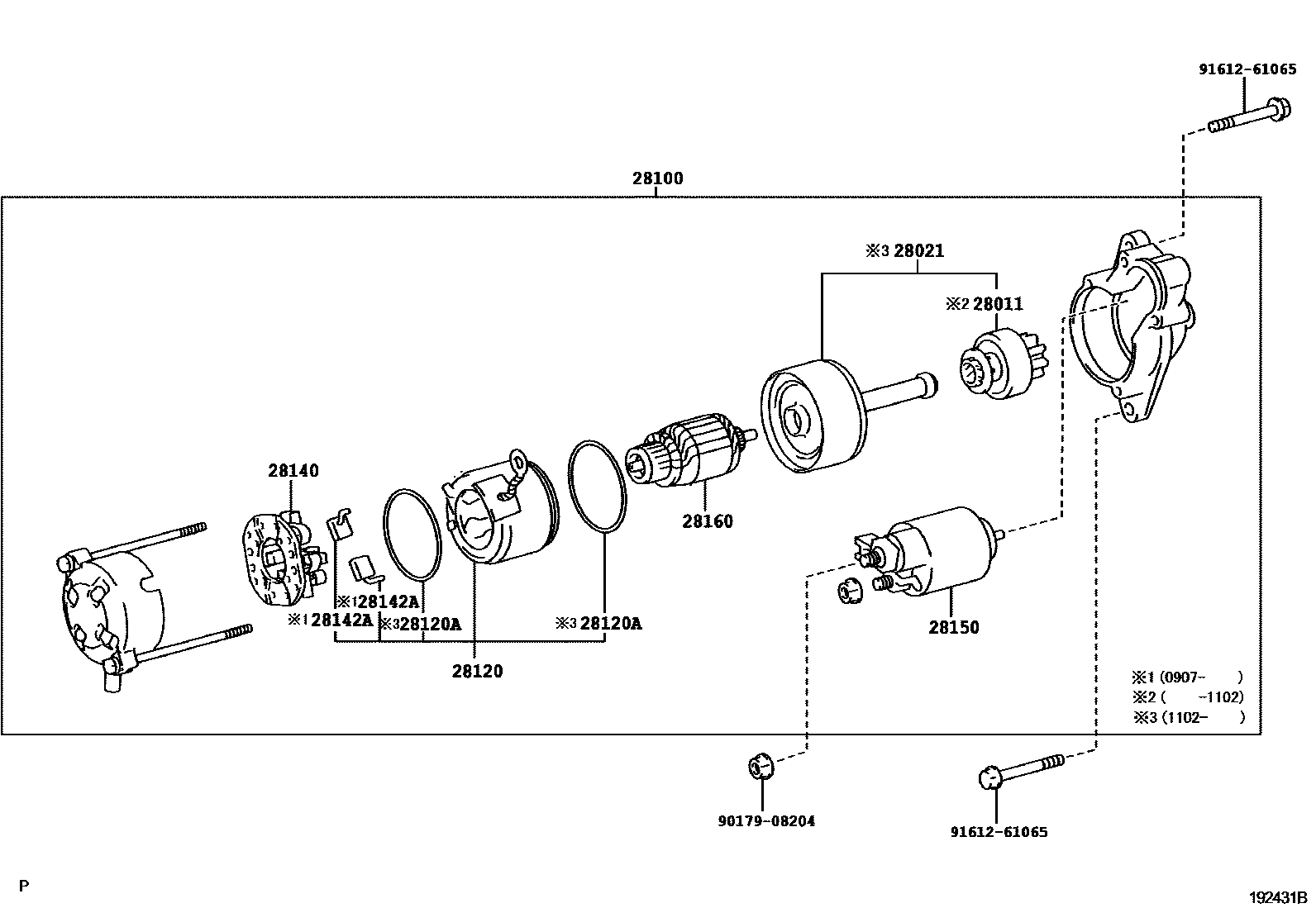 Toyota YARIS 起动机 EPC diagram — 192431B