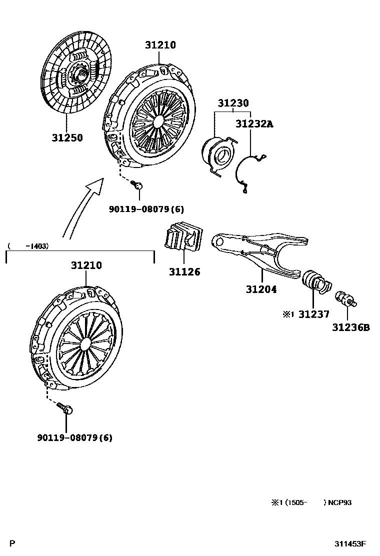Toyota YARIS 离合器和分离叉 EPC diagram — 311453F