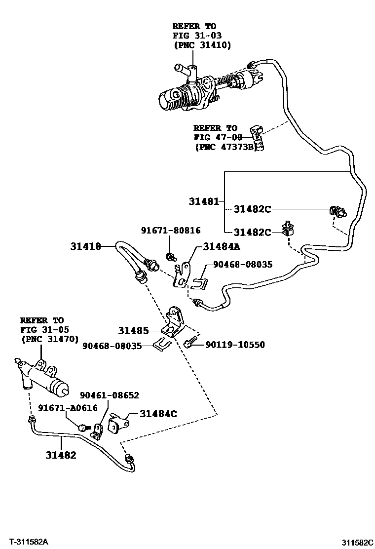 Toyota YARIS 离合器踏板和挠性软管 EPC diagram — 311582C