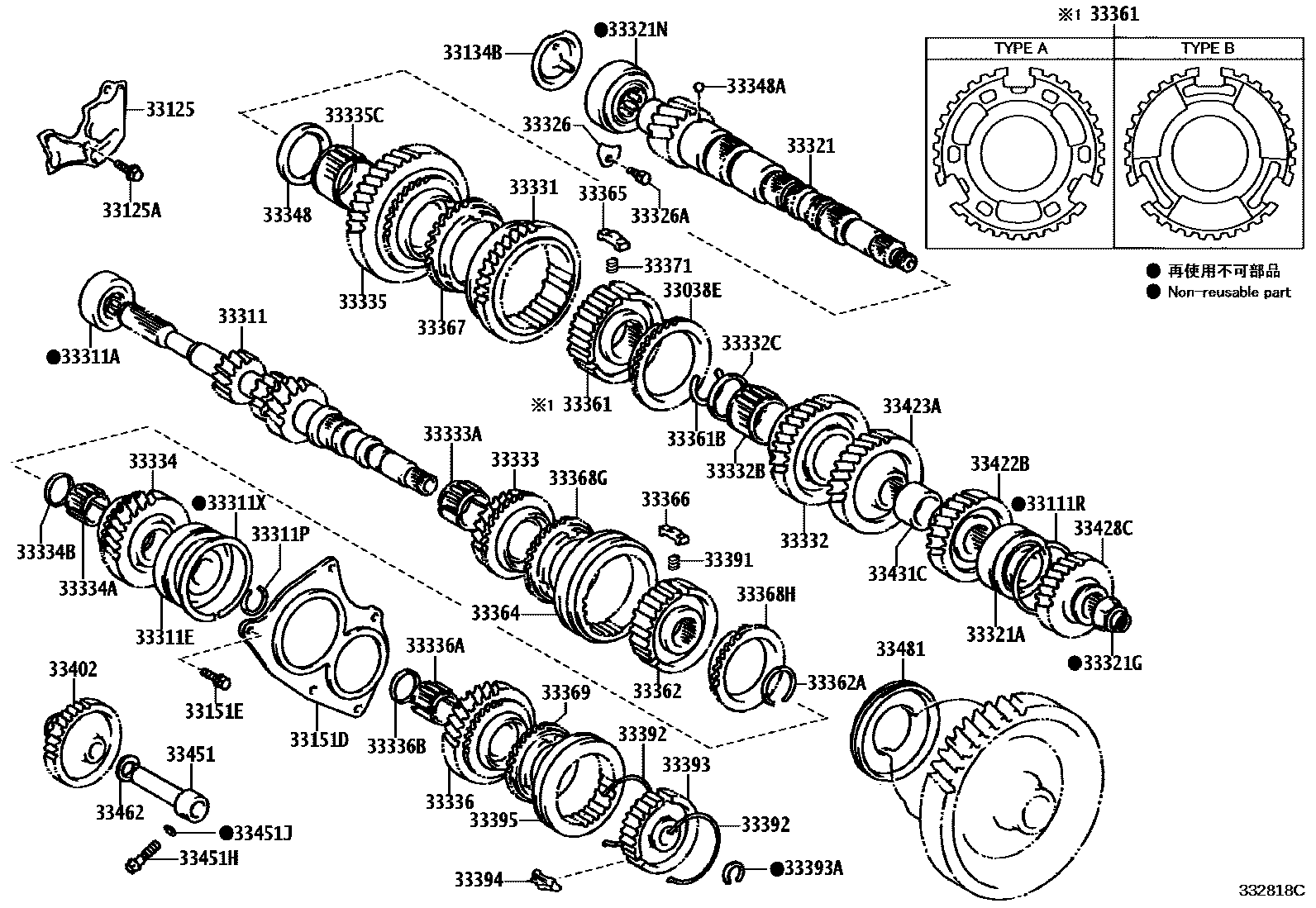 Toyota YARIS 变速器齿轮(MTM) EPC diagram — 332818C
