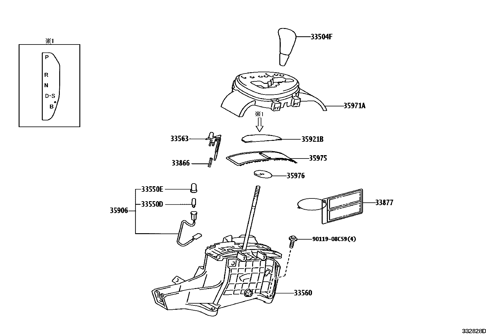 Toyota YARIS Shift Lever & Retainer EPC diagram — 332828D