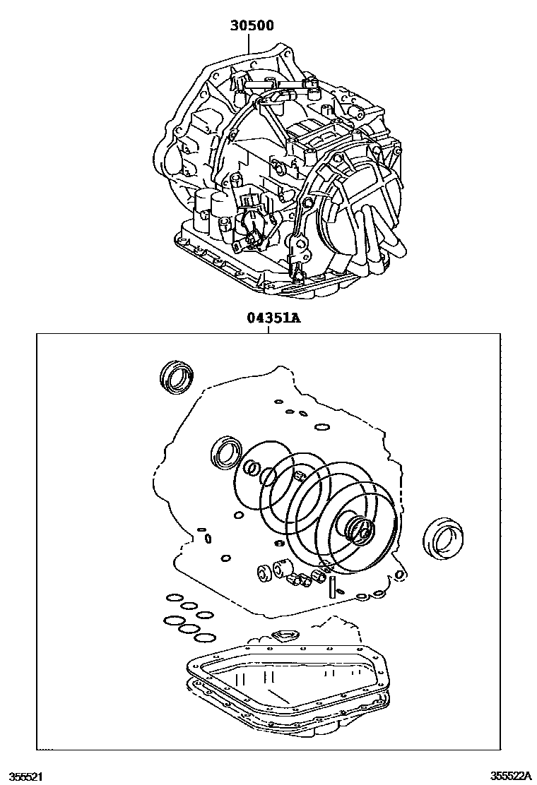 Toyota YARIS 传动桥或变速器总成和衬垫组件(ATM) EPC diagram — 355522A