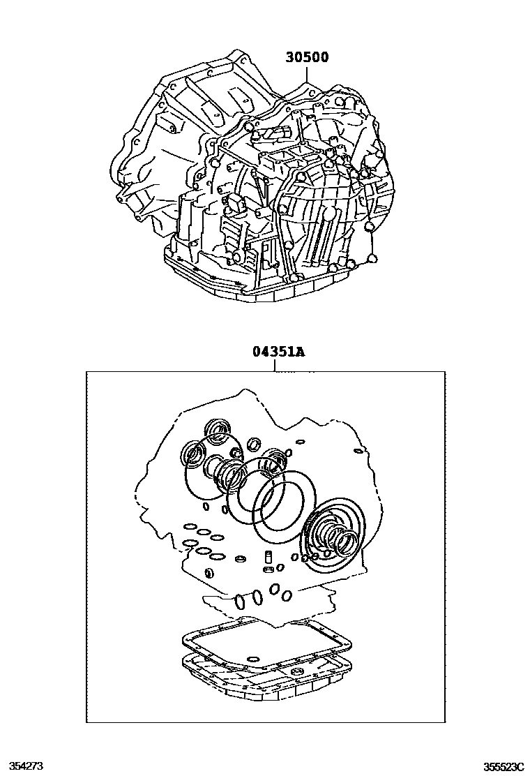 Toyota YARIS 传动桥或变速器总成和衬垫组件(ATM) EPC diagram — 355523C