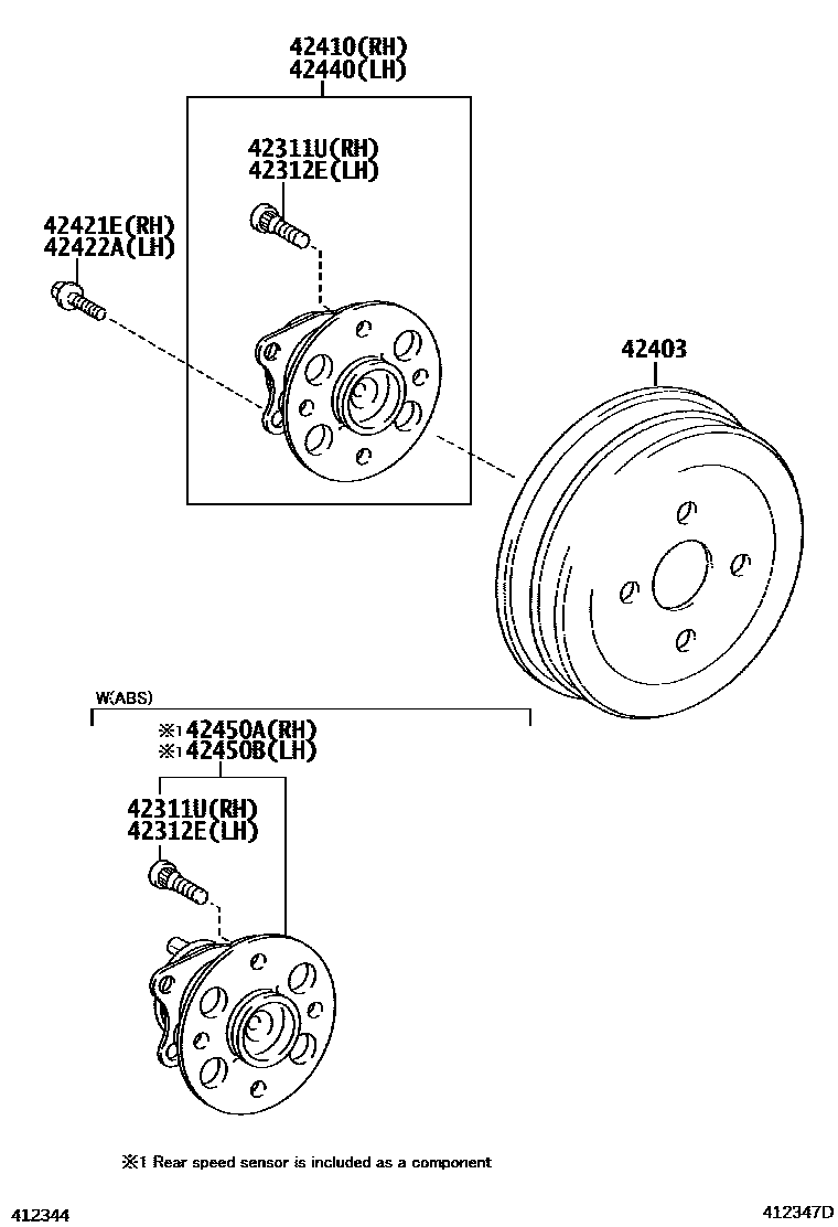 Toyota YARIS 后桥半轴和后桥轮毂 EPC diagram — 412347D