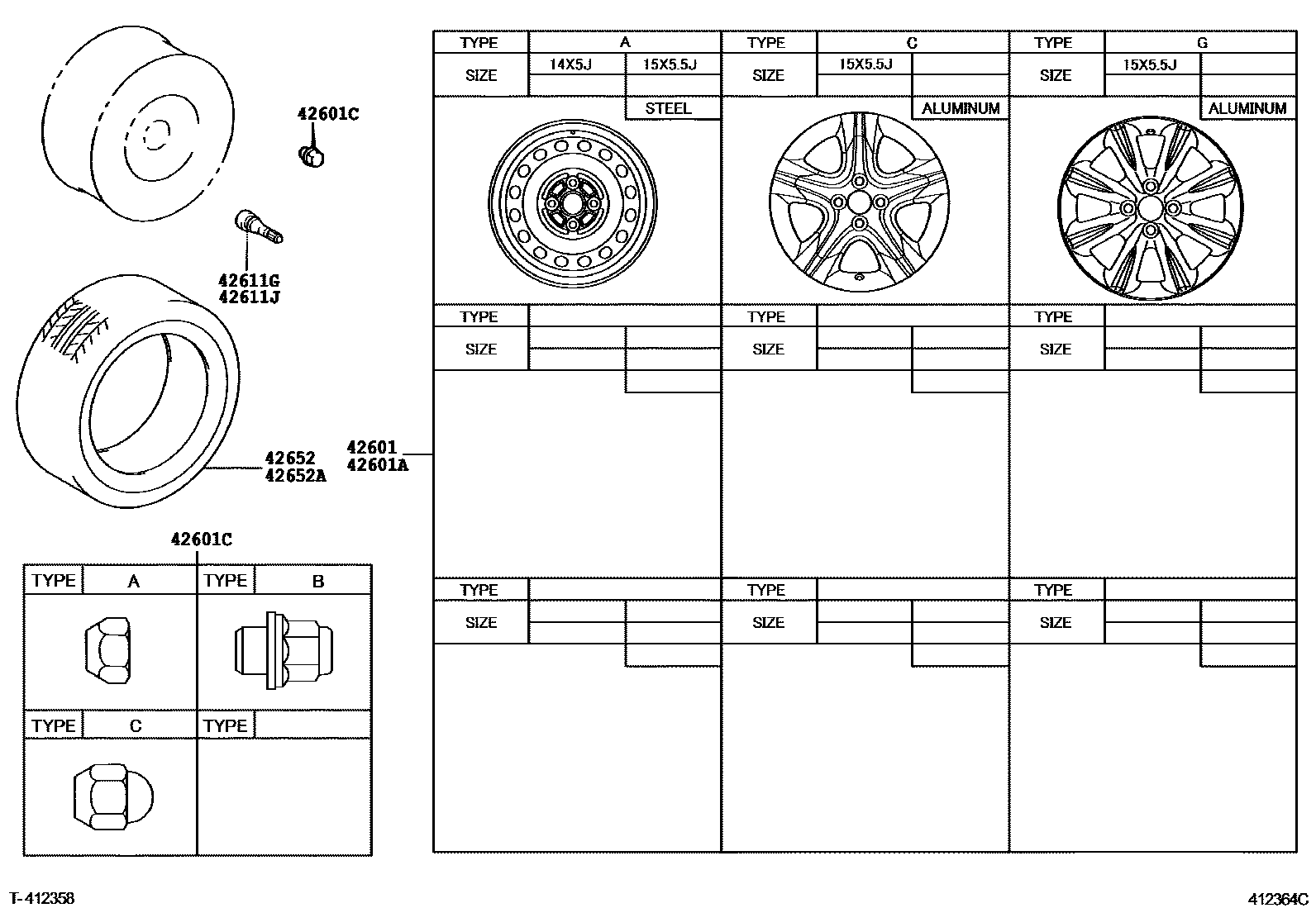 Toyota YARIS 车轮和车轮盖 EPC diagram — 412364C