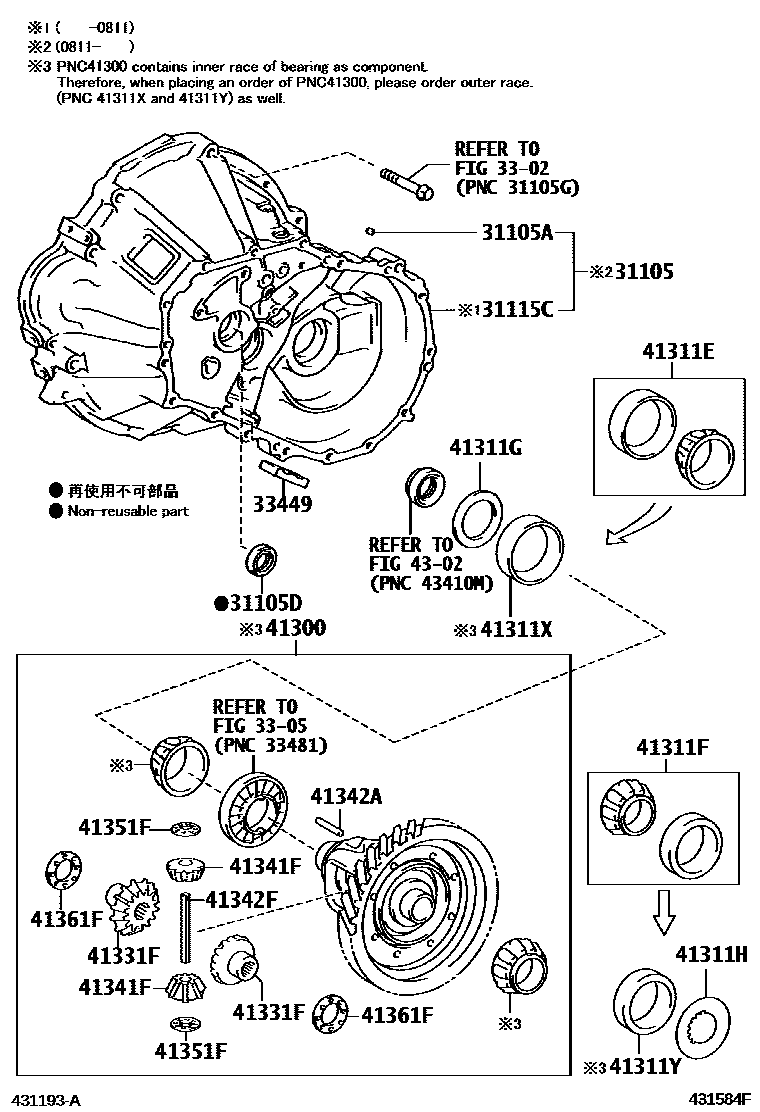Toyota YARIS 前桥壳和差速器 EPC diagram — 431584F