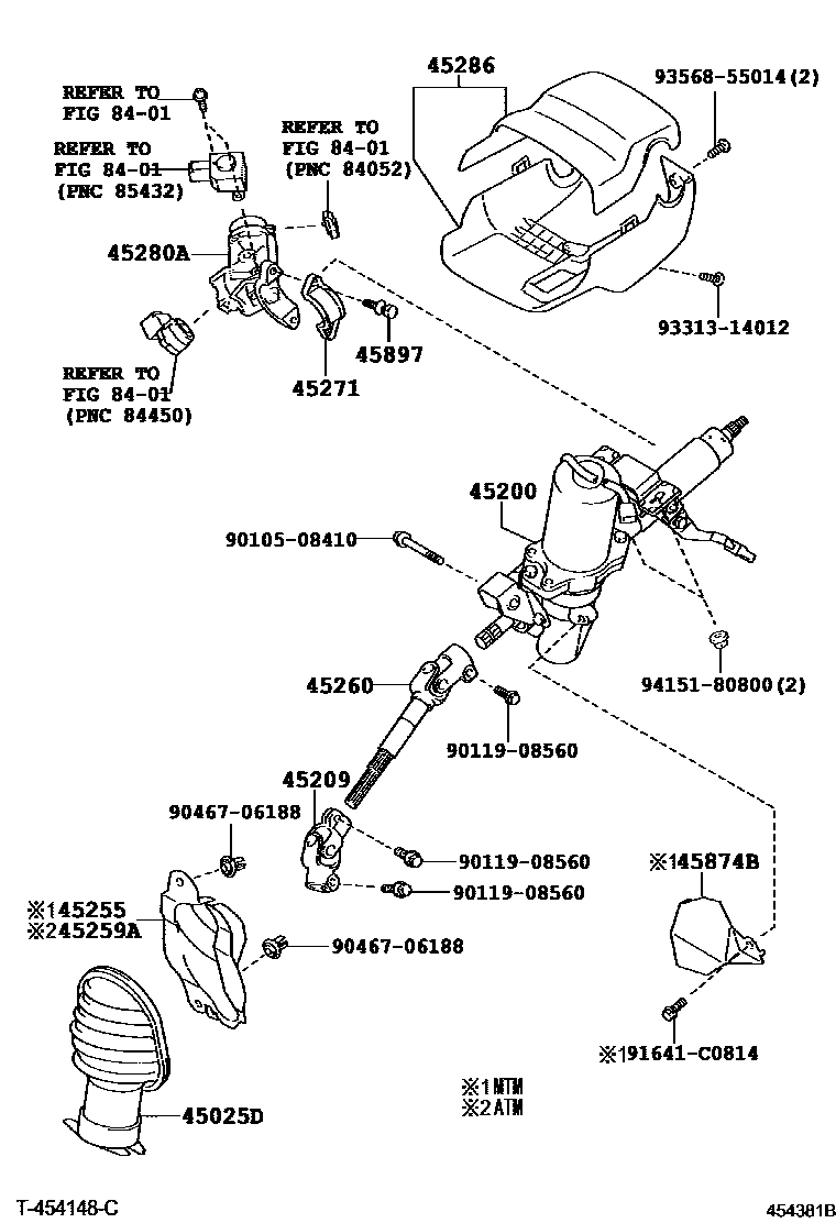 Toyota YARIS Steering Column & Shaft EPC diagram — 454381B