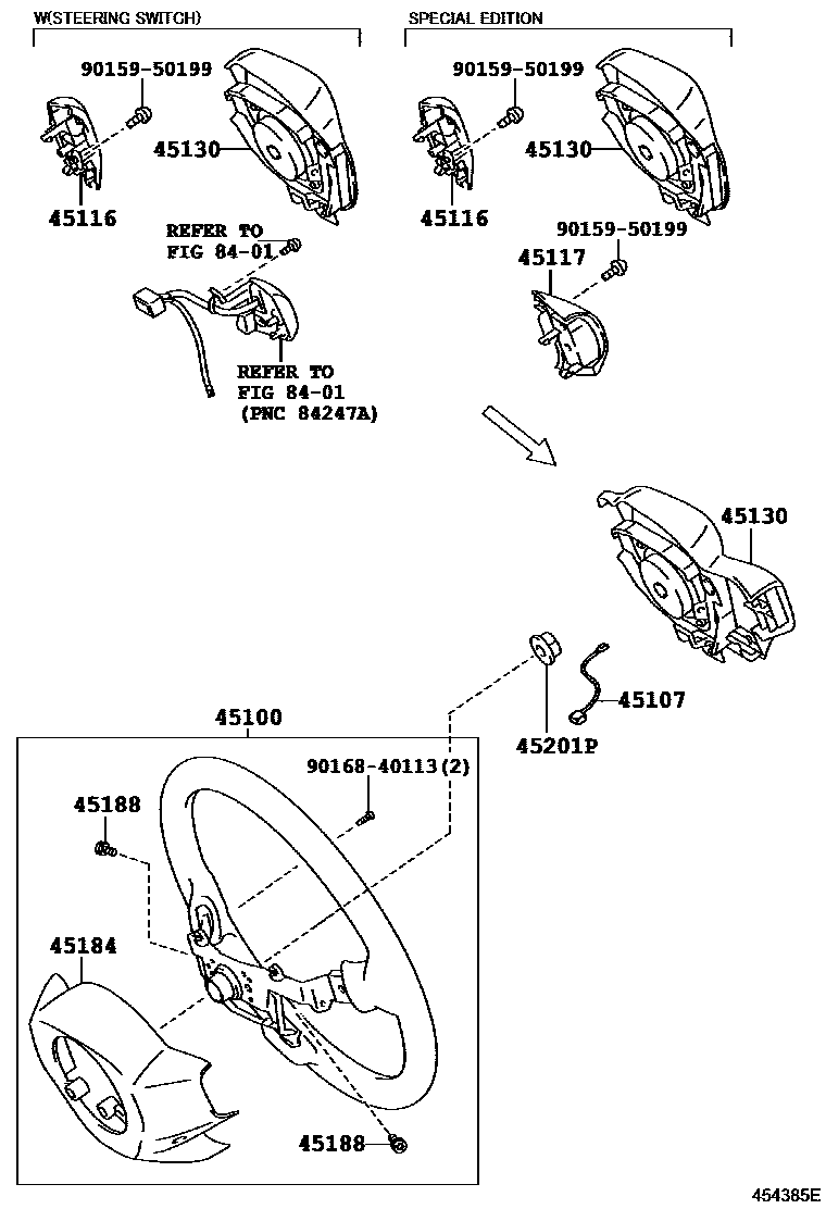 Toyota YARIS Steering Wheel EPC diagram — 454385E