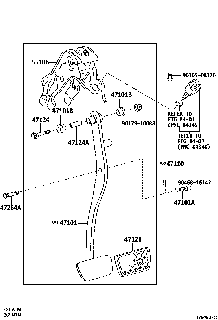 Toyota YARIS Brake Pedal & Bracket EPC diagram — 474907C