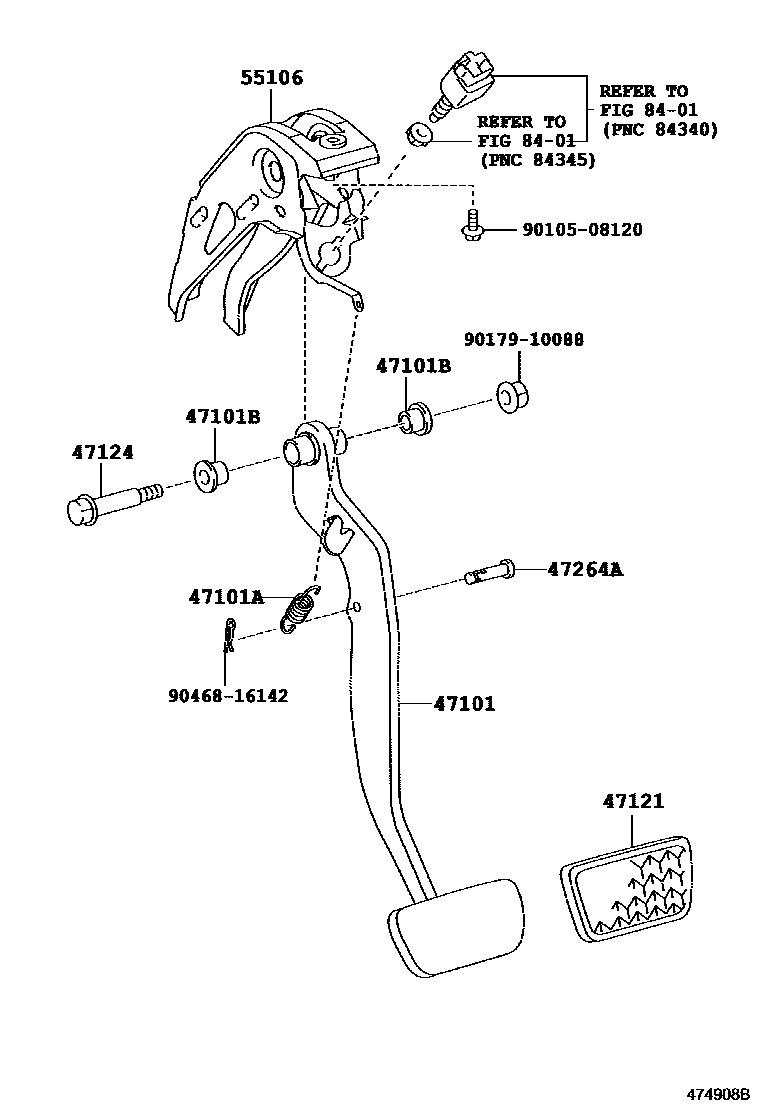 Toyota YARIS Brake Pedal & Bracket EPC diagram — 474908B