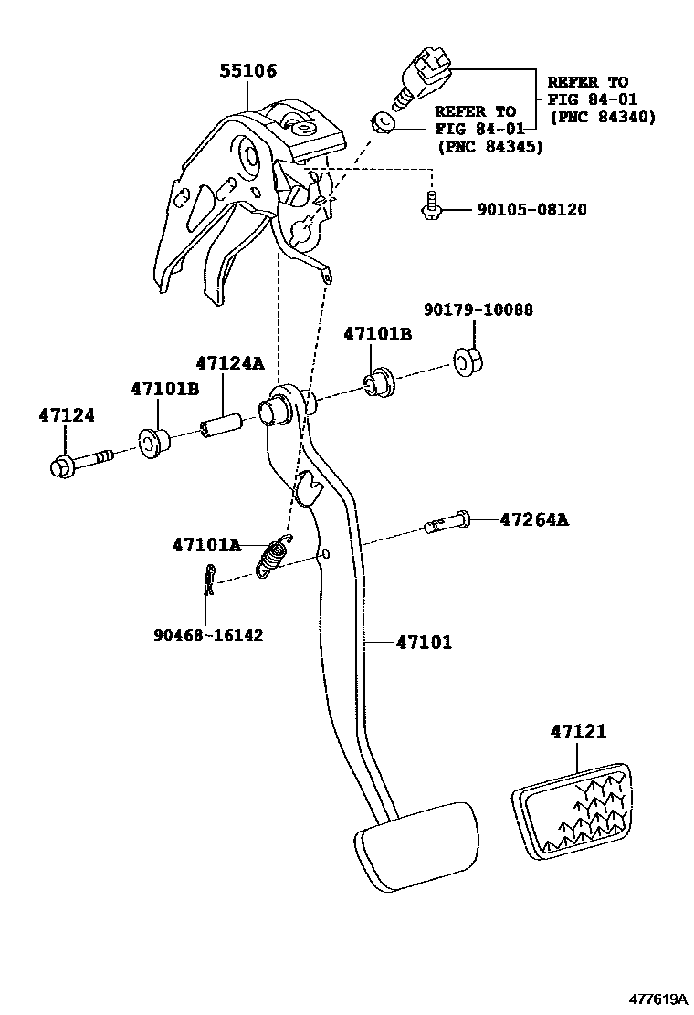 Toyota YARIS Brake Pedal & Bracket EPC diagram — 477619A