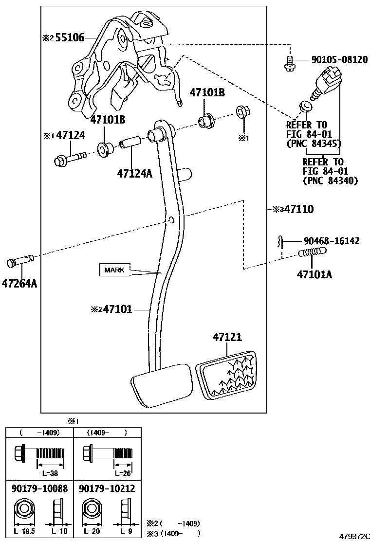 Toyota YARIS Brake Pedal & Bracket EPC diagram — 479372C