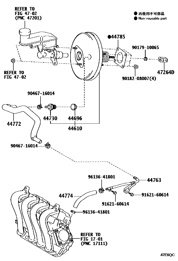 Toyota YARIS 制动助力器和真空管 EPC diagram — 47E6QC