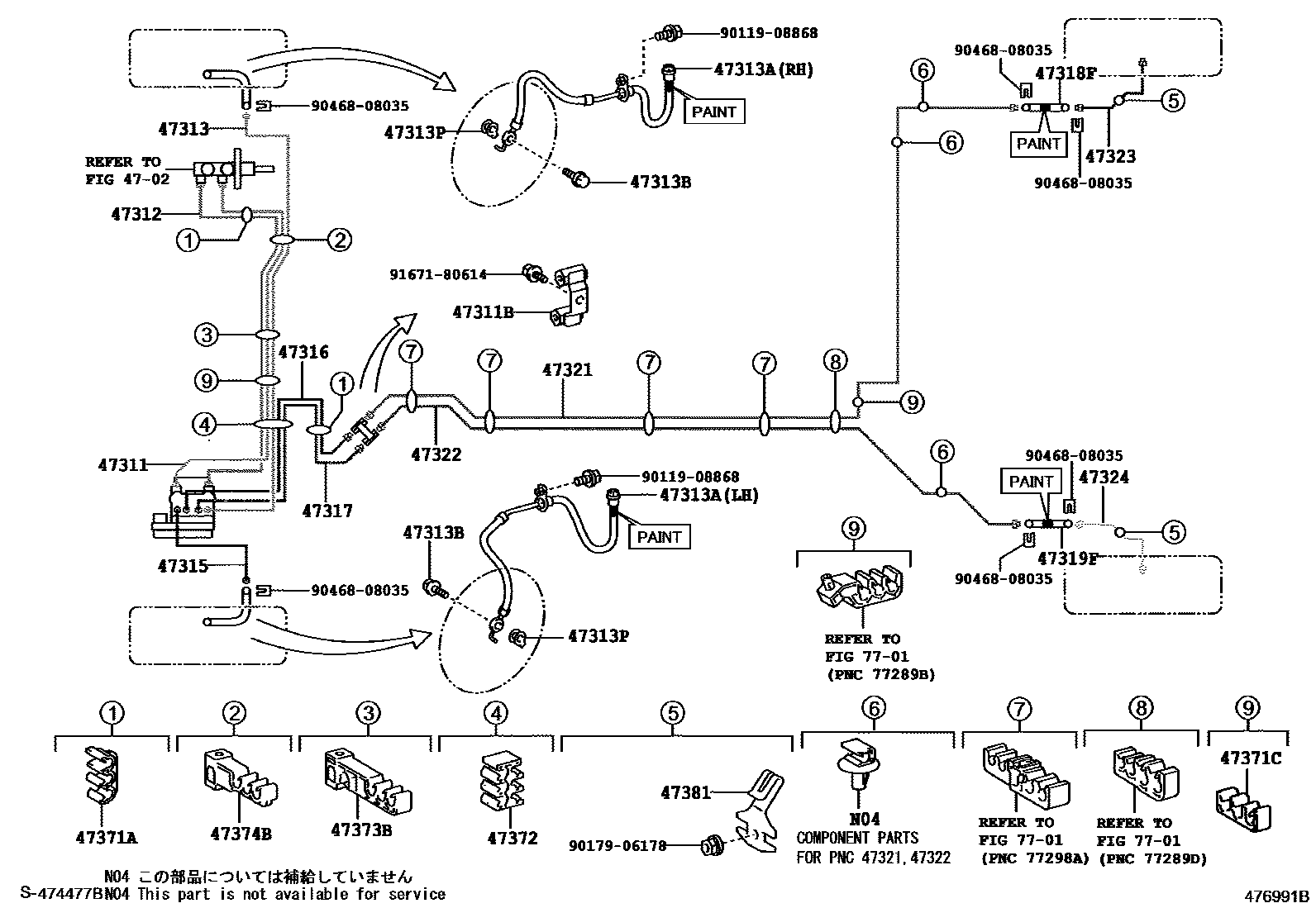 Toyota YARIS 制动配管和卡箍 EPC diagram — 476991B