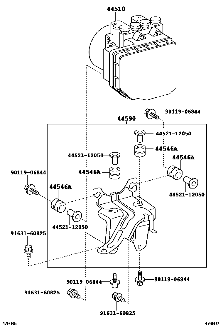 Toyota YARIS 制动配管和卡箍 EPC diagram — 476992