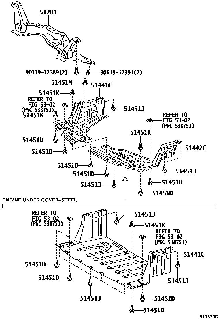 Toyota YARIS 悬架横梁和发动机底罩 EPC diagram — 511379D