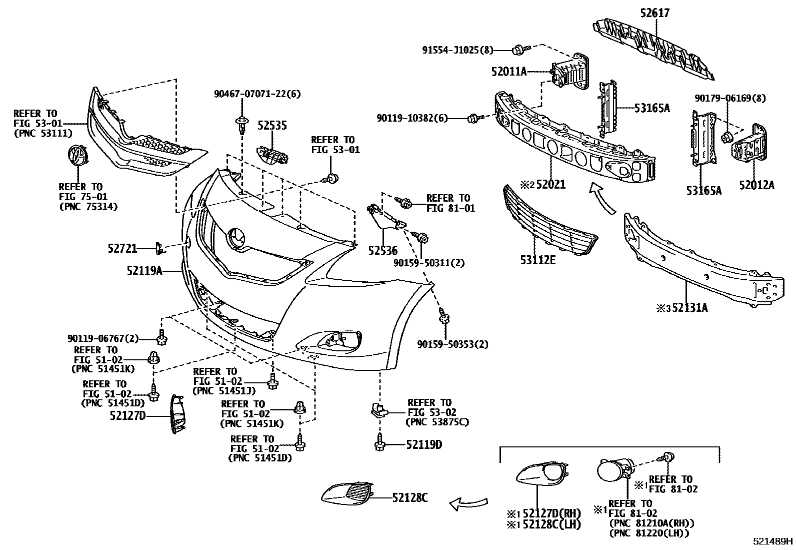 Toyota YARIS 前保险杠及附件 EPC diagram — 521489H
