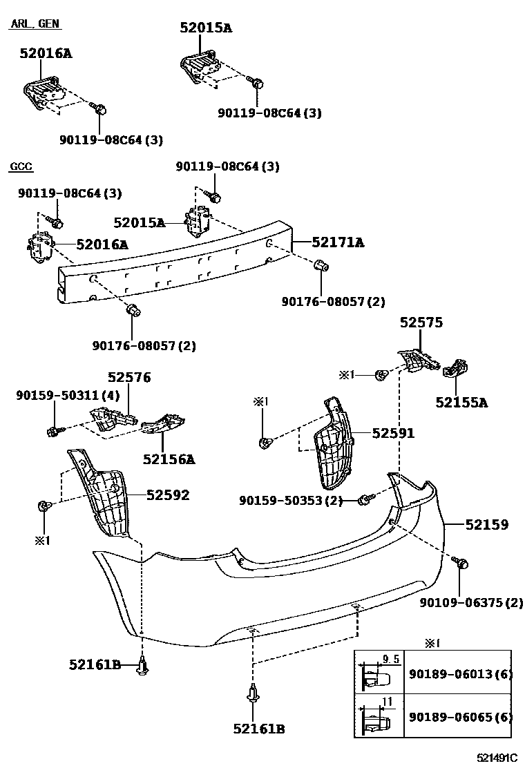 Toyota YARIS 后保险杠及附件 EPC diagram — 521491C