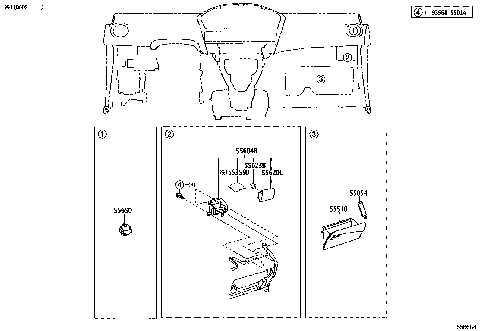 Toyota YARIS 仪表板和手套箱 EPC diagram — 556684