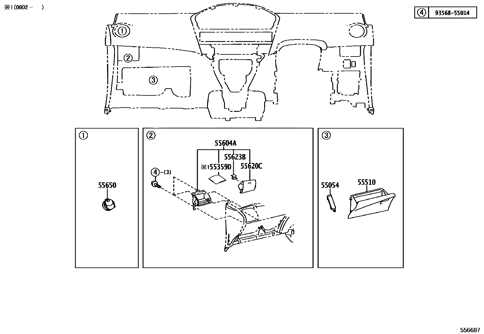 Toyota YARIS 仪表板和手套箱 EPC diagram — 556687