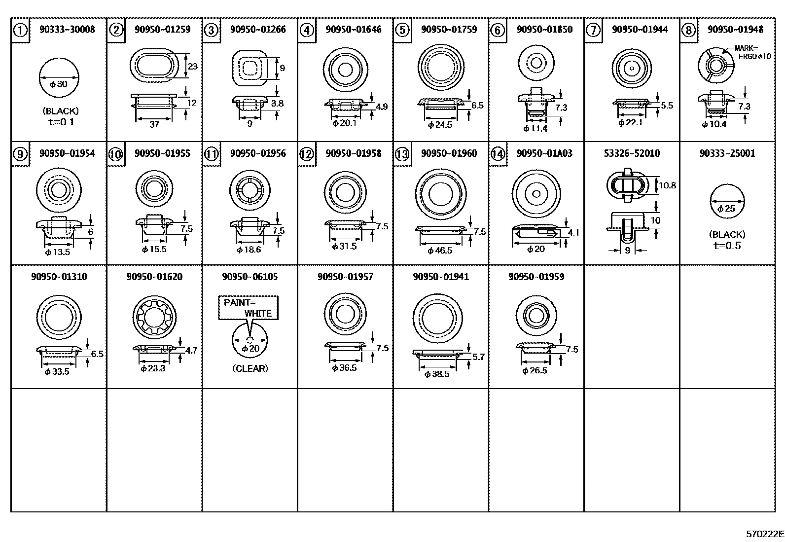 Toyota YARIS hole plug EPC diagram — 570222E