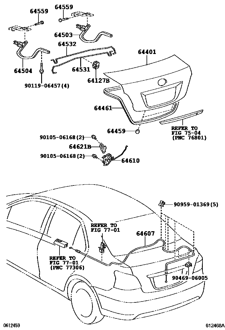 Toyota YARIS 行李箱门和行李箱锁 EPC diagram — 612468A